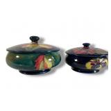 Two Moorcroft Hibiscus and Lily Lidded Bowls