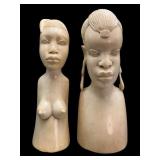 Pair Vintage Hand Carved African Sculptural Busts