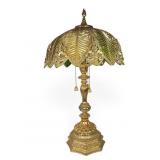 Large Slag Glass 3 Light Floral Table Lamp