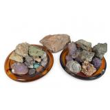 Assortment of Minerals and Amber Glass Dishes