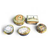 Group of 5 Halcyon Days Enamel Pill Boxes