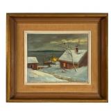 Signed Winter Maritime Scene Oil Painting