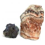 Two Mineral Specimens Azurite Malachite & Calcite