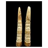 Pair Vintage Carved Bone Style Figural Sculptures