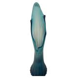 25.5 Inch Tall Blue Swung Glass Ribbed Vase