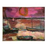Lucia Peka Expressionist Sunset Harbor Oil
