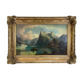 19th-Century Romantic Landscape Oil on Canvas