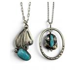 Two Silver, Turquoise Pendant Necklaces