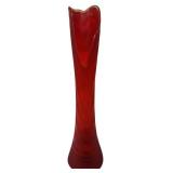 Large Amberina Red Ribbed Swung Glass Vase