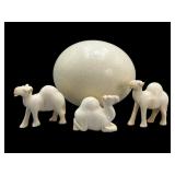 Ostrich Egg and Three Carved Camels