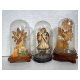 Three Victorian Glass Domes with Figurines