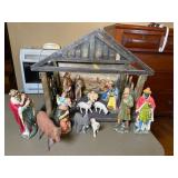 Vintage Painted Composition 15-Piece Nativity Set