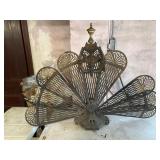 Victorian Pierced Brass Peacock Fireplace Screen