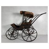 Victorian Wrought Iron and Wood Doll Carriage