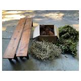 A Group of Rustic Benches and Holiday Decor