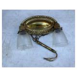 Vintage Two-Light Brass Sconce with Etched Shades