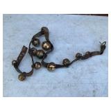 Antique Brass Petal Sleigh Bells on Leather