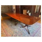 Banded Mahogany Triple Pedestal Dining Table