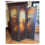 Painted Three-Section Folding Floor Screen