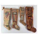 Four Victorian Mesh Christmas Stockings with Toys