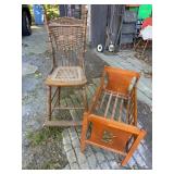 Victorian Highchair and Mid-Century Doll Cradle