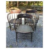 Trio of Stained Hardwood Captainï¿½s Chairs