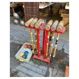 Vintage 6-Player Rolling Wooden Croquet Set