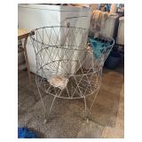 Vintage Industrial Wire Laundry Basket on Wheels