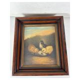 19th-Century Academic School Chickens Oil Painting