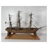 Vintage Wood Model Three-Masted Sailing Ship