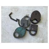 Set of Four Antique Iron and Brass Padlocks