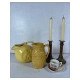 Brass Candlesticks and Ceramic Pitchers Collection