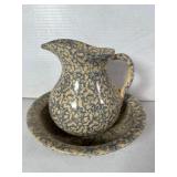 Robinson Ransbottom Blue Spongeware Pitcher and Bo