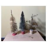 Three Vintage Putz Style Bottle Brush Trees