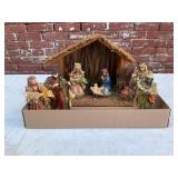 Multi-Piece Resin Nativity Set with Wooden Stable