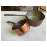 Pair of Antique Heavy-Gauge Copper Saucepans