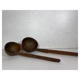 Pair of Primitive Copper and Wood Ladles