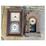 Two Antique American Wood Mantel Clocks