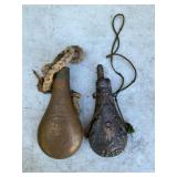 2 Antique Metal Powder Flasks