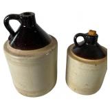 Two Antique Two Tone Stoneware Whiskey Jugs
