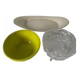 Three Assorted Glass and Ceramic Serving Dishes