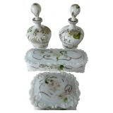 Victorian Milk Glass Vanity Dresser Set