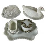 Collection of Vintage Animal Figurals and Milk Gla