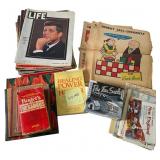 An Assortment of Vintage Magazines, Maps, and Book