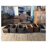 Set of Six Vintage Industrial Wooden Storage Bins