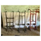 Three Vintage Industrial Hand Trucks