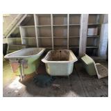 Two Cast Iron Bathtubs and Utility Sink