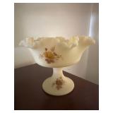 Fenton Hand Painted Custard Satin Glass Ruffled Co