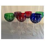Set of Six Ajka Crystal Cut to Clear Wine Hocks