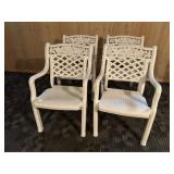 Set of Four White Resin Floral Garden Armchairs